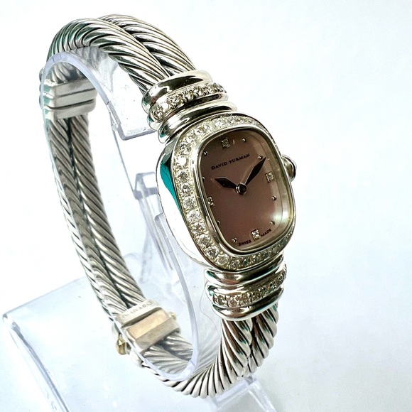 DAVID YURMAN CHELSEA Quartz 19mm 925 Silver/18K YG .75TCW DIAMOND Bracelet Watch - Picture 5 of 9